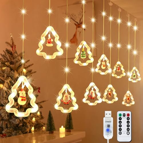 ZZXLOPEZ Luci Tenda Natale, 3M Tenda luminosa a LED, Catena di Luci Decorative con Telecomando 8 Modalità Impermeabile LED Tenda Luminosa, Luci di Natale per Decorazioni Finestre, Feste, Giardino