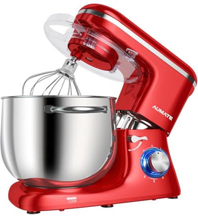 AUMATE Batidora Amasadora, Amasadora de Pan de 8 L, 1400 W, Robot de Cocina Con Batidor, Gancho Amasador, Batidora Mezcladora, 6 Velocidades (Rojo)