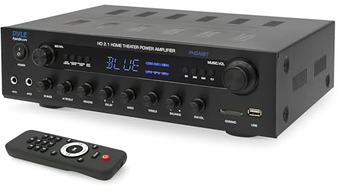 Pyle 400w Home Entertainment Amplifier with Bluetooth - Karaoke Optimized with Dual Mic Inputs with Reverb and Delay, Hi Def in and Out for Home Theater, USB-A Input, SD Card, FM Radio - PHDA6BT
