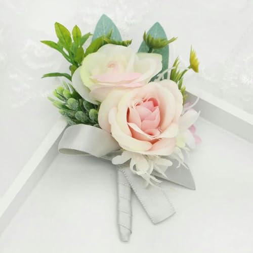 Ansteckblume, einzigartiges Design, Ansteckblume für den Bräutigam, Braut, Handgelenk-Ansteckblume, handgefertigtes Armband, rosa Rose, Orchidee