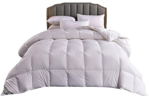 Luxury Feathers Down Comforter, Lightweight Comfortable Comforters Ultra-Soft Cotton Fabric, 900 Fill Power Medium Weight for All Season Warm Fluffy Duvet Insert with Ties,White-180*220cm/4.0kg