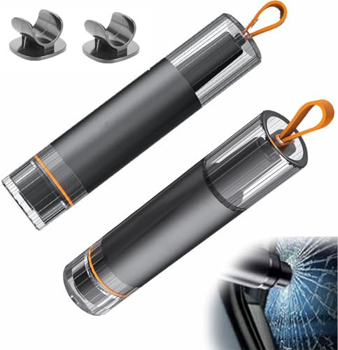 Bkemkri Lot de 2 Brise Vitre Coupe Ceinture, Marteau d'urgence, Marteau de Sécurité avec Coupe-Ceinture, Poinçon À Ressort, Marteau d'urgence 2 en 1 pour Voiture d'urgence de Sauvetage pour Les Bus