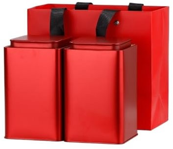 Tea Jars Bulk Tea Storage Container Can Square Tin Can Sealed Can Empty Can Retro Chinese Tea Set Double Can Gift Box Set Tea Storage Containers with Lids(B,Double can)