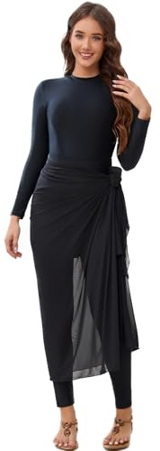 seafanny Women Muslim Swimwear Long Sleeve 4 Pieces Modest Burkini Swimsuit with Back Zipper + Sarong()