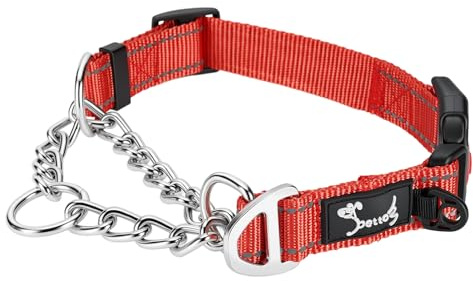 PETTOM Hundehalsband – Verstellbares, Reflektierendes Halsband mit Sicherheitsverschluss für Training, Atmungsaktives Nylon für Mittelgroße bis Große Hunde (Rot, M 43-52cm)