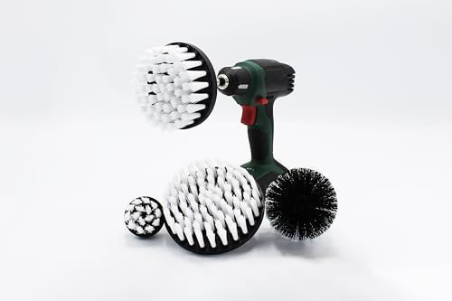ROGGE Magic Brushes, Auto/Haushalts-Set mit 4 Bürsten (gelb, Weiss) für Akkuschraube/Bohrmaschine. Das BürstenSet, die effiziente Lösung für Jede Art, spart Zeit und Arbeitskraft. (Weiss)