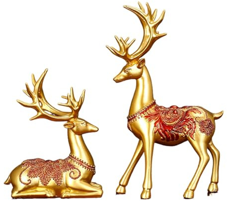 Decorazione Statua Di Renna, Figure Di Renna Vintage - 2X Decorazione Di Renne In Resina Fortunata In Piedi | Figura Di Cervo Seduto, Artigianato Creativo Natale per Tavolo Casa