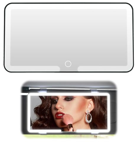 LED Car Vanity Mirror with Sun Visor, Rechargeable & Scratch-Resistant Universal Auto Makeup Mirror - Black