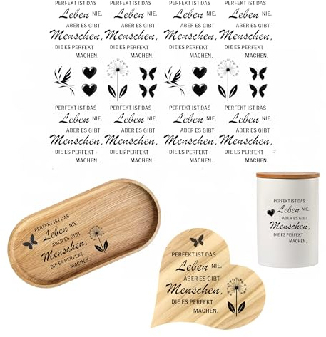 RUB ON Sticker Spruch - randlose Rubons Sticker, Tasse, Becher, Sprüche schenken verschenken, schwarz gold, Perfekt ist das Leben nie, Pusteblume Löwenzahn, Rubon Aufkleber (Bogen A5)