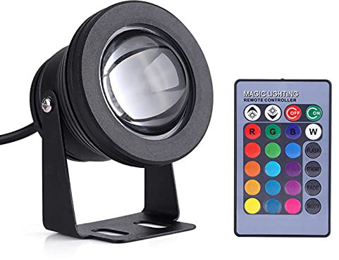 YDuupxe RGB LED -Spotlight 10W 12 V Regenschutzlampe mit Einstellbarer Ständer Fernbedienung für Marine Boat Yacht Aquarium Brunnen (schwarze Schale)