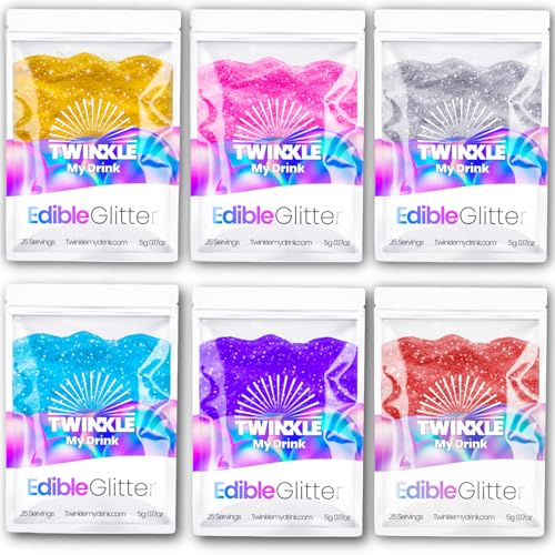 Twinkle my Drink Glitzerpulver für Getränke (Gold Silber Rosa Blau Lila Burgunder Rot - für über 150 Getränke)