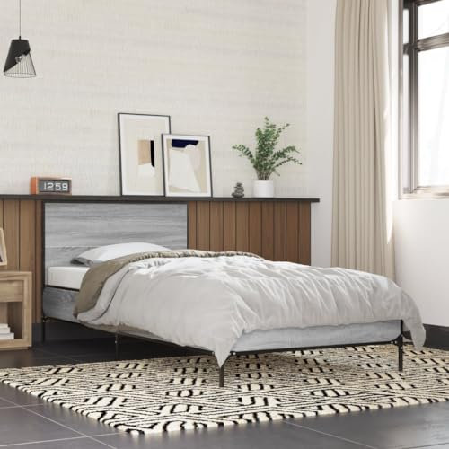 MOBCANT Bettgestell, Familienbett Futonbett Bettrahmen Bett Geeignet für Wohnungen Schlafzimmer Schulen Gästezimmer Grau Sonoma 90x200 cm Holzwerkstoff und Metall
