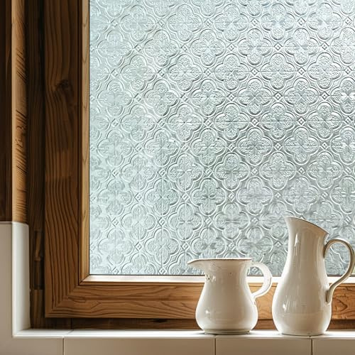Fancyclings Fensterfolie selbstklebend 3D Buntglas,Weiß 60X180CM