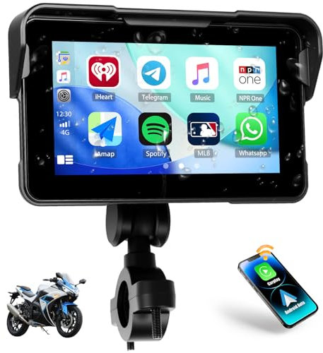 CAMECHO Motorcycle CarPlay Screen with Bluetooth, 5 Inch Touchscreen Wireless CarPlay & Android Auto Airplay Screen for Motobike, IP68 Waterproof, Dual Bluetooth Trans, Navigation, Voice Control