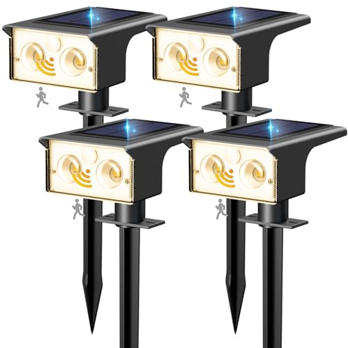 btfarm 4 Stück Solarlampen für Außen mit Bewegungsmelder, Solar Strahler | 3 Modi LED Solarstrahler für Außen Garten, IP65 Wasserdicht Solarleuchten Aussen für Weg Hof Gehweg Garage, 3000K Warmweiß