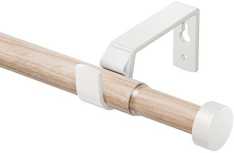 Holzmaserung Gardinenstange Ausziehbar 76-135 CM, 19 MM Dia Vorhangstange mit Weißen Endstück, Gardinenstangen aus Metall für Vorhänge mit Ösen, Elegante Dekorationen füR Balkon, KüChe, Wohnzimmer