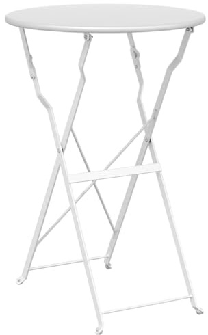 Makastle Faltbarer Bistrotisch, Wetterfest UV beständig, Terrassentisch für Balkon, Garten und Camping, Weiß Ø50x71 cm Pulverbeschichteter Stahl