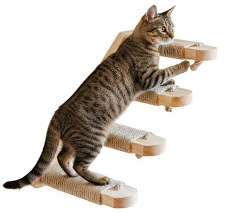 Escalera de Escalada para Gatos Interior Salitre con Rascador de Yute y Diseño Mural | Madera de Roble Maciza Montaje en Pared Vertical | ALTHEA LIVING