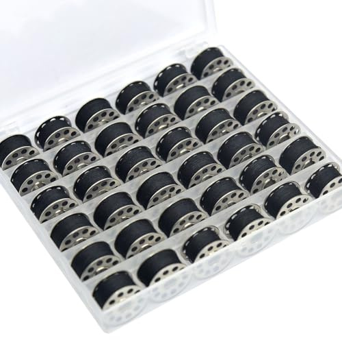 36Pcs Bobbins and Sewing Threads with Metal Bobbin Case for Multiple Sewing Machine, Pre-Wound Bobbins Set (Black)
