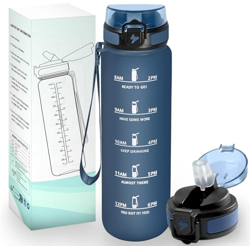 HoneyHolly Trinkflasche 1L, BPA-Frei, Trinkflasche Kohlensäure Geeignet, Wasserflasche Auslaufsicher, Sportflasche mit Strohhalm, Wasserflasche Sport für Fahrrad, Fitness, Laufen, Wandern