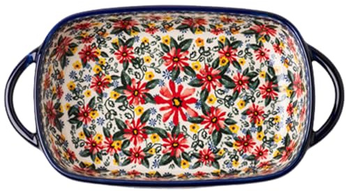 Baking Dish, 730ml Heat-resistant Ceramic Oven Dish with Dual Handles, Daisy Print Rectangle Lasagne, Non Slip Washable Casserole Dishes for Oven Kitchen