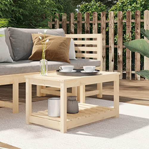 HaoChrymec Gartentisch 82.5x50.5x45 cm aus Massivholz Kiefer, Mit Stauraum und Stabiler Tischplatte, Beistelltisch Outdoor, Balkon Tisch, Loungetisch Garten, Wetterfest