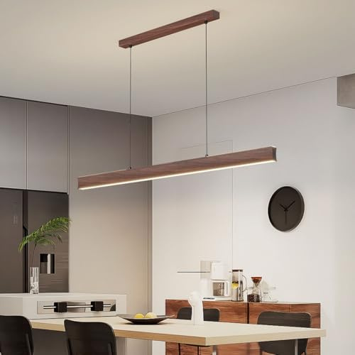 DDYY 100cm LED Pendelleuchte Dimmbare Esszimmerlampe, Walnuss Hängelampe Modern Esstisch LED Dimmbare Hängeleuchte Höhenverstellbar Beleuchtung Licht für Esszimmer Wohnzimmer Küche insel lampen