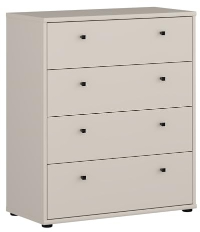 Forte TEMPRA 2 Kommode 70 80, Moderne Kommode mit 4 Schubladen, Schlafzimmer, Wohnzimmer, Büro, Holzwerkstoff, Kaschmir|Beige, 73,7 cm breit x 85,5 cm hoch x 34,8 cm tief