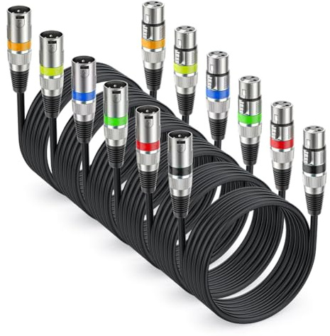 Ruioomeep 6 Stück XLR Mikrofonkabel 1m, 3 polig Symmetrisches XLR Kabel | Stecker auf Buchse DMX Mikrofonkabel für Mikrofone, Mischpulte und Lautsprechersysteme