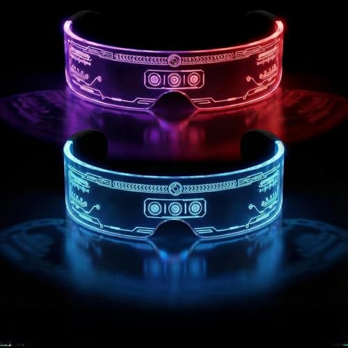 Herbst Cyberpunk Gafas LED con visera, 2 unidades, gafas luminosas, gafas de fiesta, gafas de sol, disfraces, gafas de fiesta, futuristas, neón, rave, cool stuff para cosplay, bar, club, carnaval