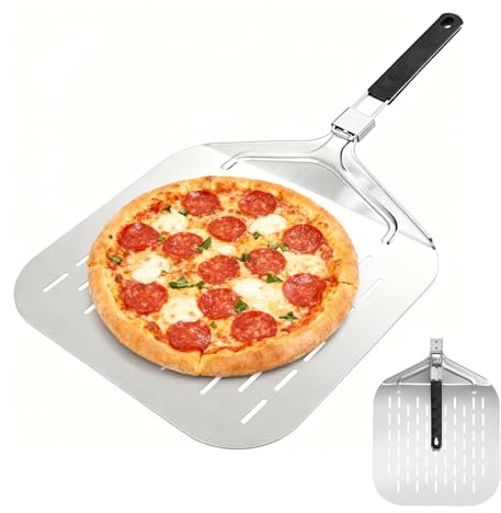 Upgrade Pizza Peels with Foldable Handle,Stainless steel metal Pizza peels paddle for oven,Essential Kitchen Accessories Tools for Making 10 12 13 inches Pizza (32cm*63.5cm)
