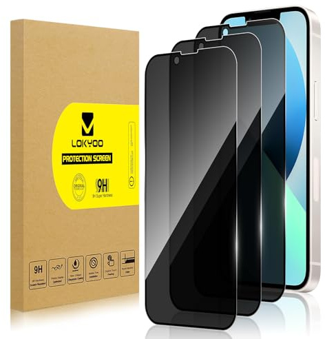 Lokyoo 3 Pack Privacy Screen Protector for iPhone 14 | Anti-Spy Tempered Glass, Ultra HD, Anti-Scratch, Bubble-Free, Easy Install 9H Protective Glass, for iPhone 14