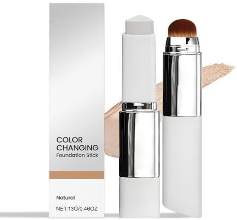 Fond De Teint CoréEn Adaptatif Peau, Fond De Teint Blanc 2-En-1 Avec Pinceau IntéGré Qui S'Adapte à Ta Peau, CrèMe De Recouvrement Hydratante Et LéGèRe, Long Tenue RéSistant à L'Eau (Naturel)