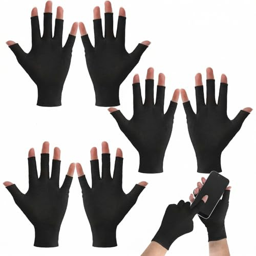 3 Pairs Moisturizing Gloves - Black Cotton Gloves for Dry Hands Sleeping, Fingerless Design Overnight Glove for Women, Moisture Hand Wrap for Dry Hands Treatment