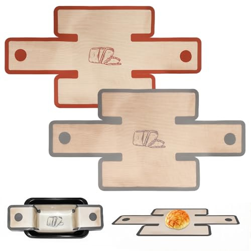 MYZWEL 2er Set Brotbackmatte für Kastenform - 49x25cm Antihaft Silikon Backmatte Brot - Wiederverwendbare Dauerbackfolie für Kastenform Brot & Kuchen - Brotbacken Zubehör, 0.4mm Dick, Grau & Rot
