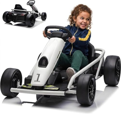 Aptliton Drift Kart Elektrisch, Karting Kinder 24V Hochleistung, 70kg, 2×12V 9AH Longwei Akku, FuYuan Ladegerät, verstärkte Kunststoff- und Metallstruktur, elektrisches Buggy Kinder, 8-14 Jahre