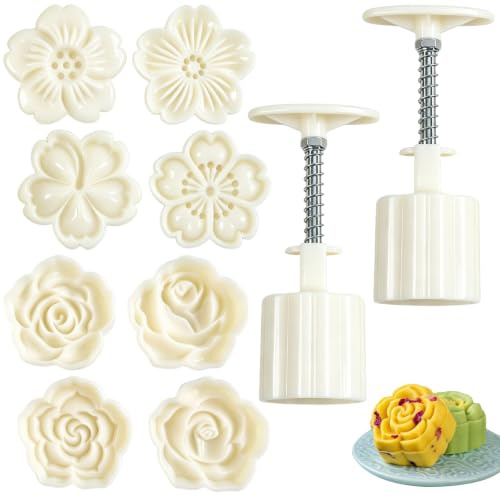 10 PCS Flower Cookie Molds Moon Cake Stampers Mold for Baking | Hand Press Cookie Stamps Kitchen Tool Press Kit 3D Flower Easily Make Intricate Project for Party Home Hotel Cookie Pastry