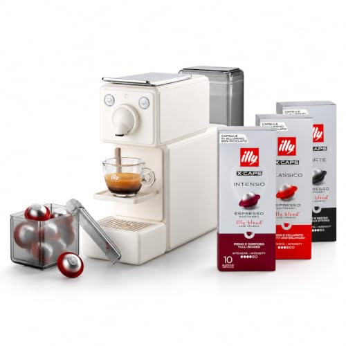 illy X3 Macchina Caffè X-CAPS con 90 Capsule Incluse: Classico, Intenso, Forte, Tecnologia Hyperinfusion | Design Minimale, Portacapsule Integrato