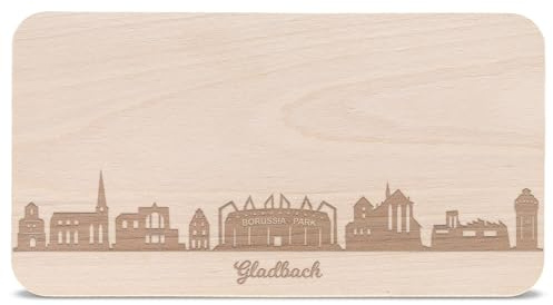 GRAVURZEILE Frühstücksbrettchen Gladbach mit Skyline Gravur - Brotzeitbrett & Geschenk für Borussia Mönchengladbach Stadtverliebte & Fans - ideal auch als Souvenir