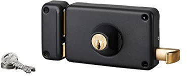 THIRARD - Cerradura Horizontal de Superficie con Tirador para Puerta Principal - Izquierda - Eje 70 mm - 140 x 88 mm - Negro - 3 Llaves - Caja y Contrachapa de Acero Estampado - Mecanismo de 2 Vueltas