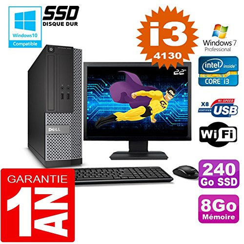 PC DELL 3020 SFF Core I3-4130 Ram 8gb Disco 240 Go SSD Wifi W7 Schermo 22 (Ricondizionato Certificato)