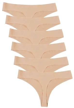 Bolivelan Womens Mid-Rise Seamless Thongs Comfy Underwear G-Strings Panties (Nude,US7)