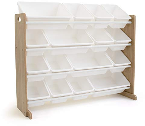 Humble Crew großes Kinderregal in Natur/Weiß! 16 Boxen für Spielzeug, ideal für Kinderzimmer. Jetzt Ordnung mit natürlichem Charme schaffen