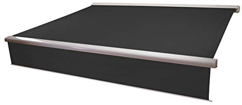 Mendler Elektrische Vollkassetten-Markise T124, 4x3m ausfahrbarer Volant - Polyester anthrazit, weiß