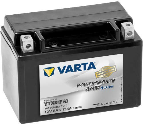 VARTA Batterie moto 8 Ah / 135 A Powersports Active AGM - longue durée de vie, préchargée, sans entretien, adaptée aux motos, scooters, quads, jet-skis et motoneiges, noire, Noir
