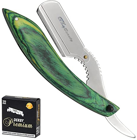 G4 Vision Straight Edge Razor Barber Artificial Wood Handle Stainless Steel Folding Razor, Cut Throat Razors, with 100 Free Single Blades