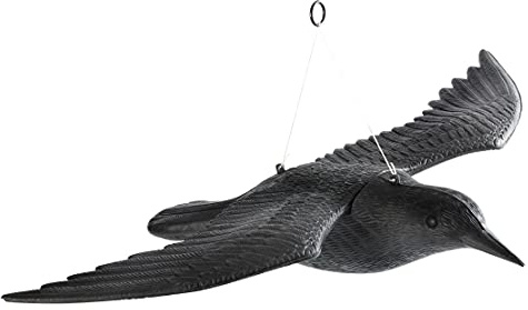 GARDIGO® Corbeau Volant Anti-Pigeons pour Balcon et Jardin, Répulsif Pigeon, Effaroucheur Oiseaux, Épouvantail avec Suspension, Figure Décorative Corbeau en Plastique.