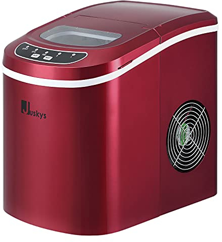 Juskys Eiswürfelmaschine IcyCube - 12 kg in 24 Std. - Eiswürfel in 7-13 min - Eiswürfelbereiter 100 Watt - Icemaker 2,4 Liter Wassertank — Rot