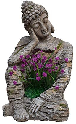 Wgd Foxi Zen-Buddha-Blumentopf, European Style Garden Buddha Statue, Magnesium Oxide Skulptur, Retro Hof Im Freien Gartenarbeit Garten Große Skulptur Blumentopf (Color : No Flowers)