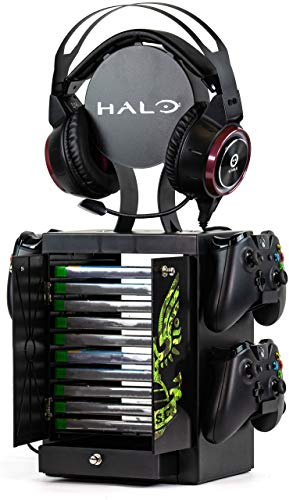 Numskull Official Halo Gaming Accessory Locker & Storage Stand – Holds 10 Games/DVDs, 4 Controllers, Headset, and Accessories – Durable & Compact Organizer – Official Halo Merchandise